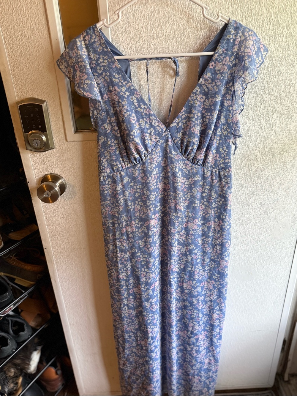No Boundaries Blue Floral V‑Neck Maxi Chemise